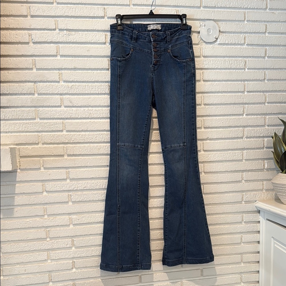 Free People Blue Flare Wide Leg Jeans Classic Style